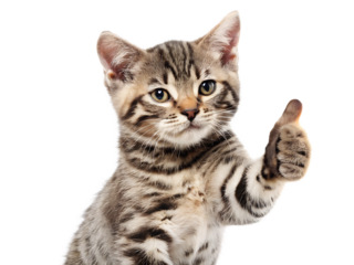 A cat giving a thumbs up isolated on white background PNG
