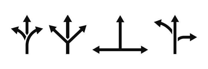 Three way direction arrow icon. Three ways icon.