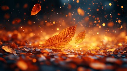 Autumnal scene with falling leaves and bokeh