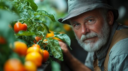 Gardener tending tomatoes