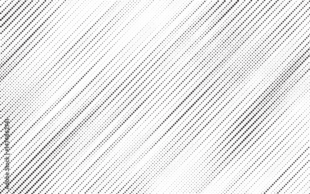 Poster Black and White Square Dots Background. Diagonal, oblique, slanting dots lines, stripes geometric vector pattern. Abstract halftone texture and background. Vector illustration