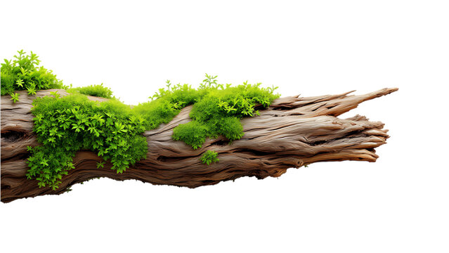 Moss covered log isolated on white background