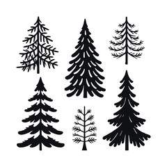 Obraz premium Collection of Elegant Black Silhouette Pine Tree Illustrations