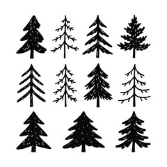Fototapeta premium Hand-Drawn Evergreen Tree Collection of Unique Silhouettes for Design Projects