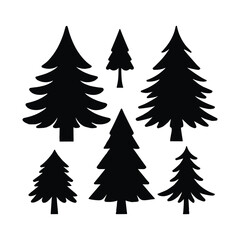 Collection of Evergreen Tree Silhouettes Perfect for Crafts and Designs