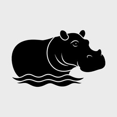 Obraz premium Hippopotamus Submerged Silhouette in Water Vector Illustration