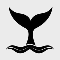 Whale Tail Fin Emerging Silhouette Vector Illustration