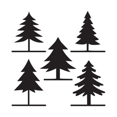 Collection of Simple Black Silhouette Pine Trees Illustrations
