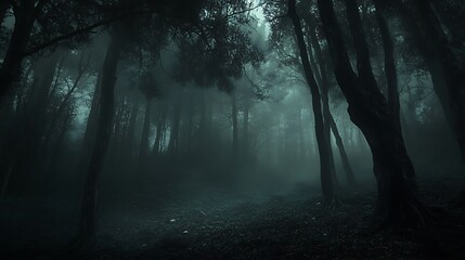 Fototapeta premium dark forest in the fog