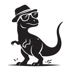 Dinosaurs  Wearing sunglasses, hats, silhouette  vector white background 