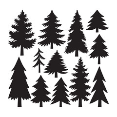 Collection of Evergreen Pine Tree Silhouettes  Perfect for Design Projects