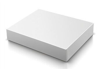 Blank rectangular box.  A plain, light gray,  cardboard box,  with a  flat top and bottom,  simple fold lines,  and a shadow, is isolated on a white background