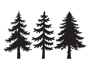 Obraz premium Three Silhouetted Evergreen Trees Nature Illustration Clipart