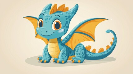 Cute cartoon dragon, playful pose, light background