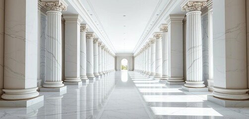 Long, white marble hallway with elegant pillars , luxury, expanse