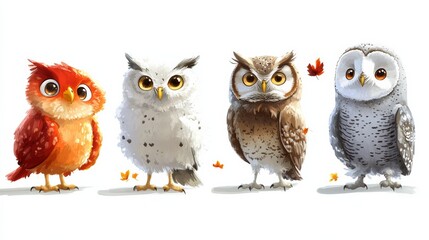 Fototapeta premium Colorful cartoon owls in a playful arrangement.