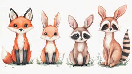 Fototapeta premium Cute cartoon animals in a colorful style.
