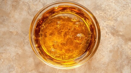 Golden Syrup in Glass Bowl: A Close-Up View of Sweet, Viscous Liquid