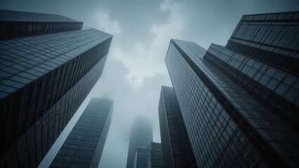 Obraz premium Skyscrapers under cloudy sky, modern architecture, urban landscape, cityscape, business district
