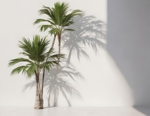 Crisp shadow of palm fronds on bright white wall  Tropical, summer vibe ,  simple,  image