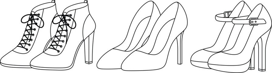 Set of High Heels Coloring Page for Kids