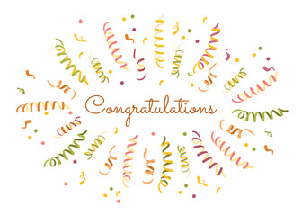 Greeting card with confetti explosion, streamers and text in the center. Vector illustration for greeting card, poster, poster, banner.