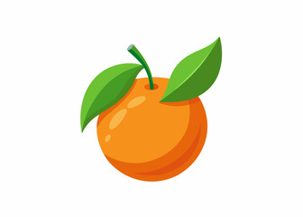 Single Orange Fruit with Green Leaves Illustration