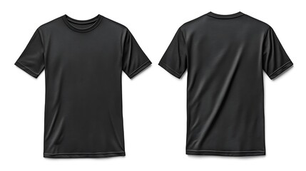 Naklejka premium Front and Back View of Black Round Neck T-Shirt Isolated on White Background