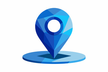 Abstract Low Poly Blue Location Pin Icon on Base