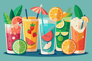 Refreshing Summer Fruit Cocktails in Glasses