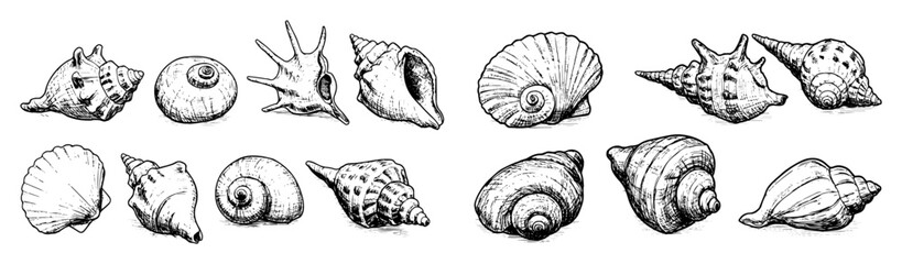 sea shell collection hand drawn vector in outline style