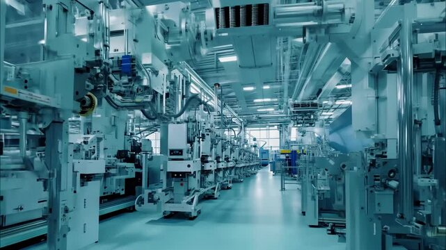 High-tech manufacturing facility tour showcasing automated machinery and assembly lines in action
