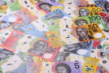 Paper money, banknotes of different denominations of Australia, dollars