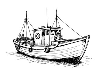 fishing boat hand drawn vector illustration in vintage style