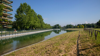 Segrate artificial lake Malaspina residential area near milan