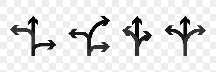 Three way direction arrow icon. Three ways icon.