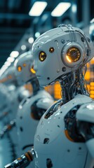 Fototapeta premium Futuristic robots in a factory