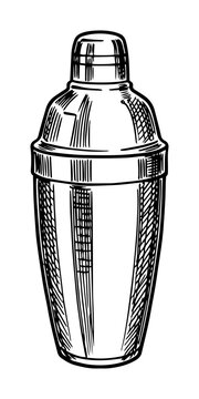 cocktail shaker sketch, black and white clip art preview