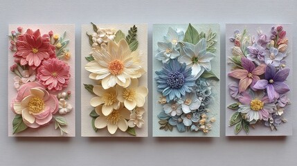 Floral Art Collection: Delicate handmade paper flowers in various colors, a serene and artistic display.