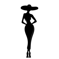 silhouette of graceful woman in hat, vector