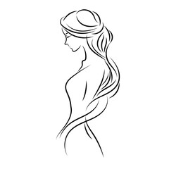graceful woman line drawing vector