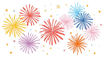 Colorful Pixel Fireworks Display On Black Background With Star-Like Particles