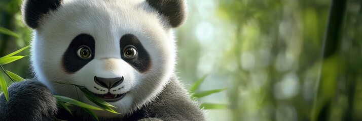 Obraz premium Delightful Panda Munching on Bamboo Shoots in Lush Greenery Setting