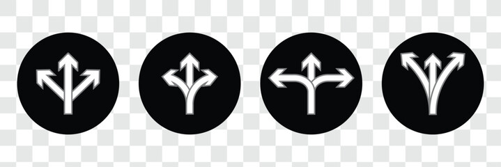 Three way road direction arrow sign