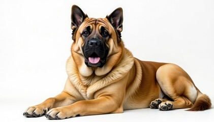 Obraz premium Imposing mastiff, relaxed expression, pure white backdrop, pet, relaxed