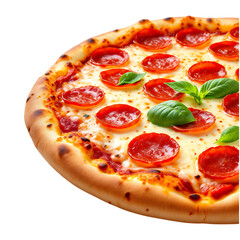 Delicious pepperoni pizza with melted cheese and basil.