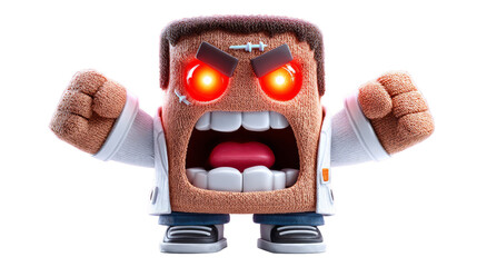 An Adorable Toy Zombie Scientist Character with Bright Red Glowing Eyes Perfect for Play and Fun Adventures