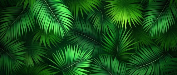 Dark green seamless pattern with elegant linear palm leaves, vector illustration. Modern wallpaper design for interior decoration.