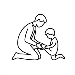 Fototapeta premium Father examines child's bruised leg, vector outline of one line