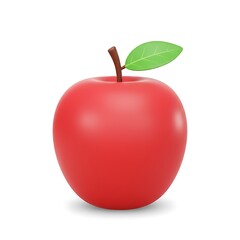 3D Cute Red Apple with Leaf
